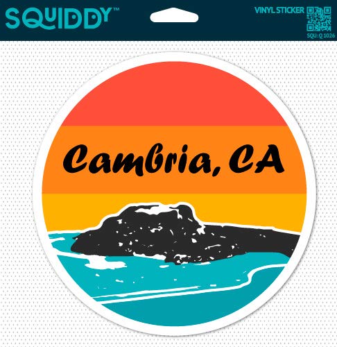 Squiddy Cambria California Surf Ocean Beach Round - Vinyl Sticker for Car, Laptop, Notebook (4" Wide)