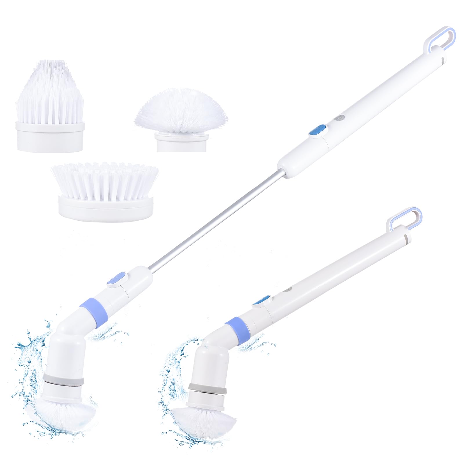 Electric Spin Scrubber, Cordless Shower Scrubber with 3 Replaceable Brush Heads, Bathroom Scrubber 2 Speeds Adjustable, Extension Arm for Bathroom Tub Floor Toilet Tile