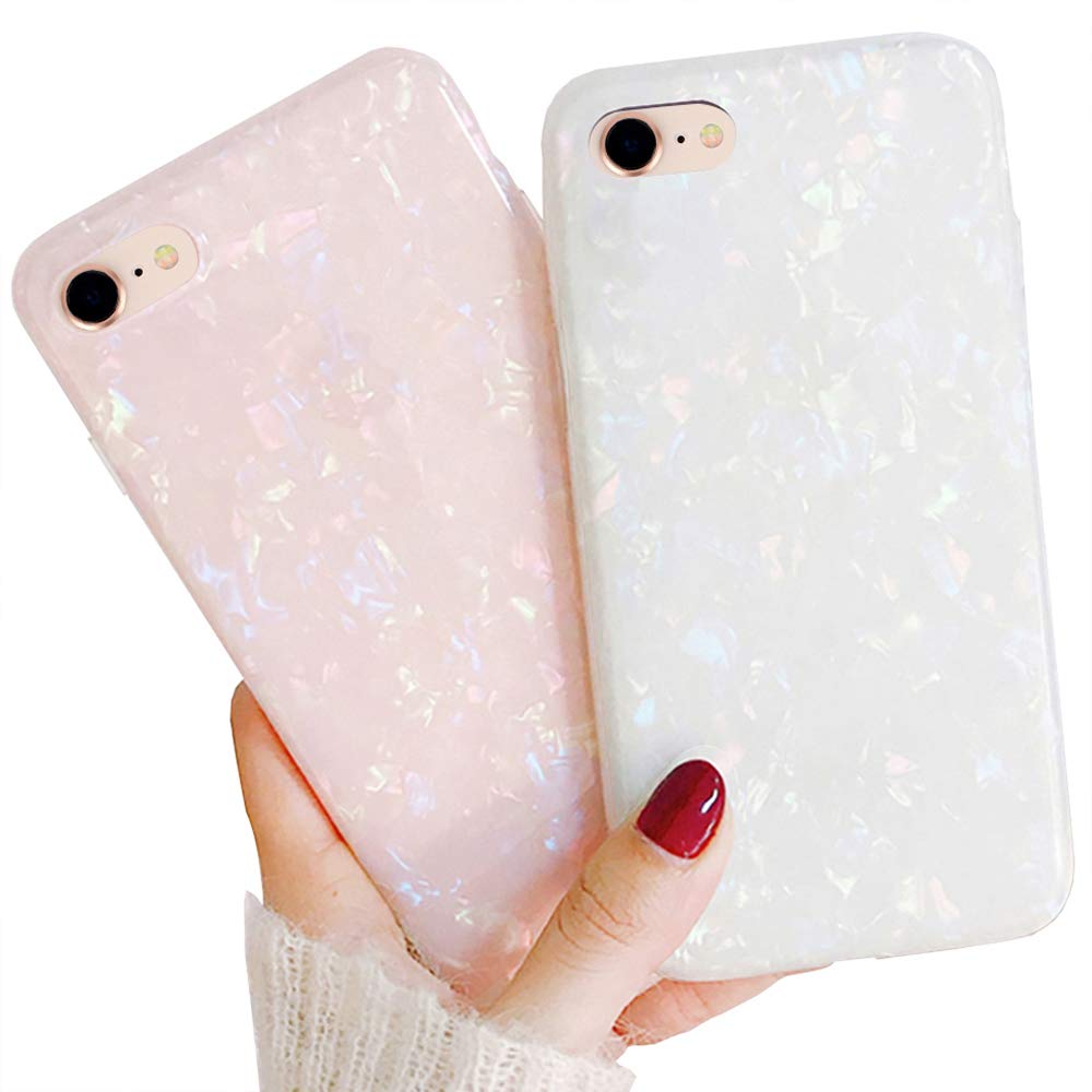 LLZ.COQUE 2 Pack for iPhone 6 Case for Girls iPhone 6S Case Cute Shell Marble Silicone Phone Case Soft Gel Skin Bumper Ultra Thin Slim Fit Anti-Scratch Non-Slip Shockproof Cases