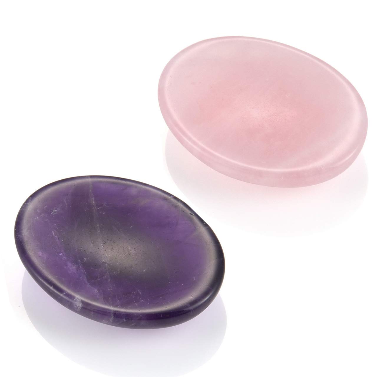 Sunligoo Healing Crystal Amethyst & Rose Quartz Thumb Worry Stone Oval Pocket Palm Gemstones for Anxiety Therapy Geometry Chakra Reiki Balancing -2Pcs