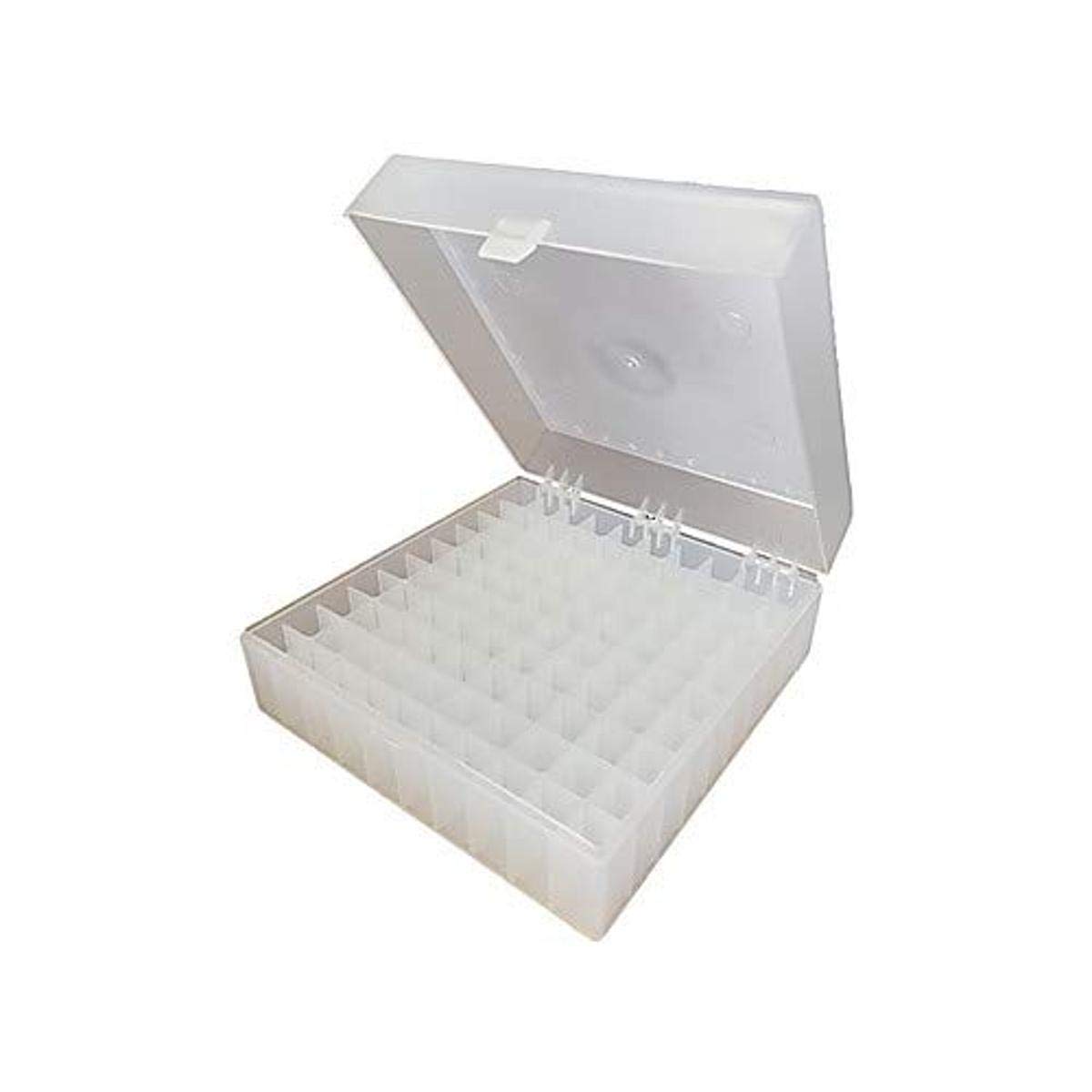 Tarsons 257000 Natural Polypropylene 100-Place Storage Box for 1.0/1.8mL Cryo Vials or 1.5/2.0mL Micro Tubes, 141mm x 141mm x 58mm (Pack of 20)