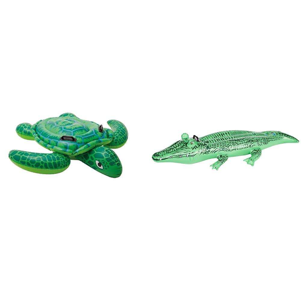 Intex Lil' Sea Turtle Ride On 1.50m x 1.27m Swimming Pool Beach Toy #57524NP & 58546 Inflatable crocodile - 168x86 cm