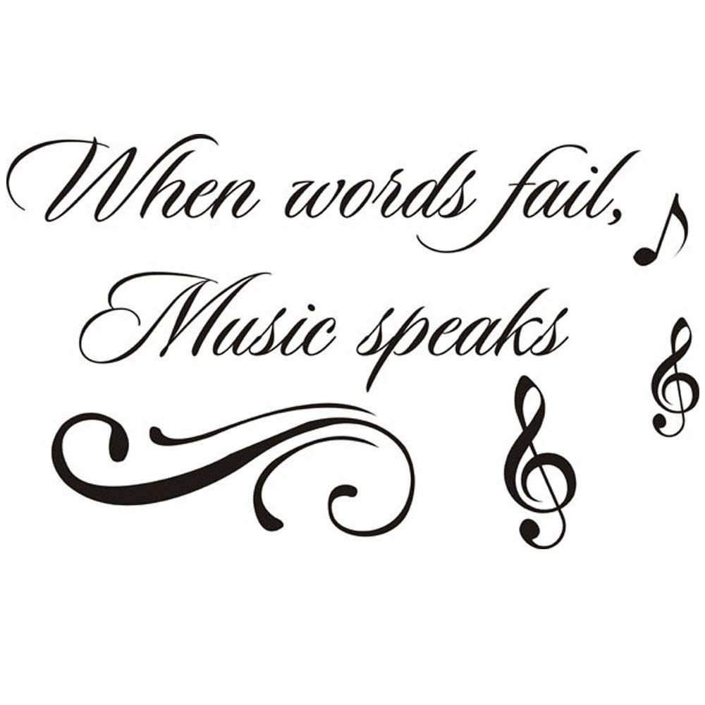 Homefind When Words Fail, Music Speaks - Inspiring Quotes Sayings Words Art Decals Inspirational Lettering Vinyl Wall Art for Music Room Living Room Bedroom 22" w x 13" h