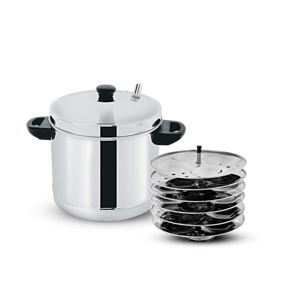 Idli Cooker Idli maker Idli Steamer Idli Pot Stainless Steel Export Quality With Free 6 Plates Idli Stand (24 Idlis)