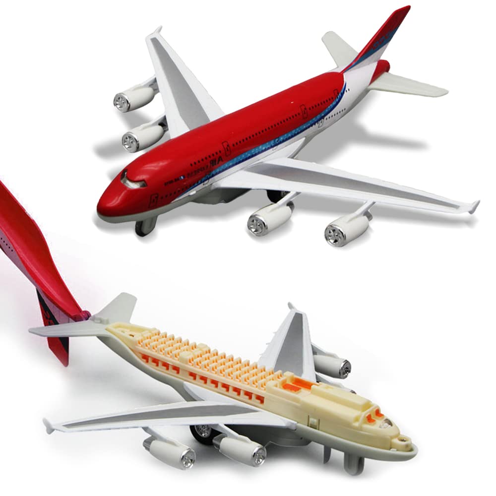 Airplane Toys, Bump and Go Action, Pull Back Die Cast Model Plane with Lights & Sounds, 3D Anatomy View, Aircraft Vehicles Gift for Kids Toddler Boys Ages 3+(Red)