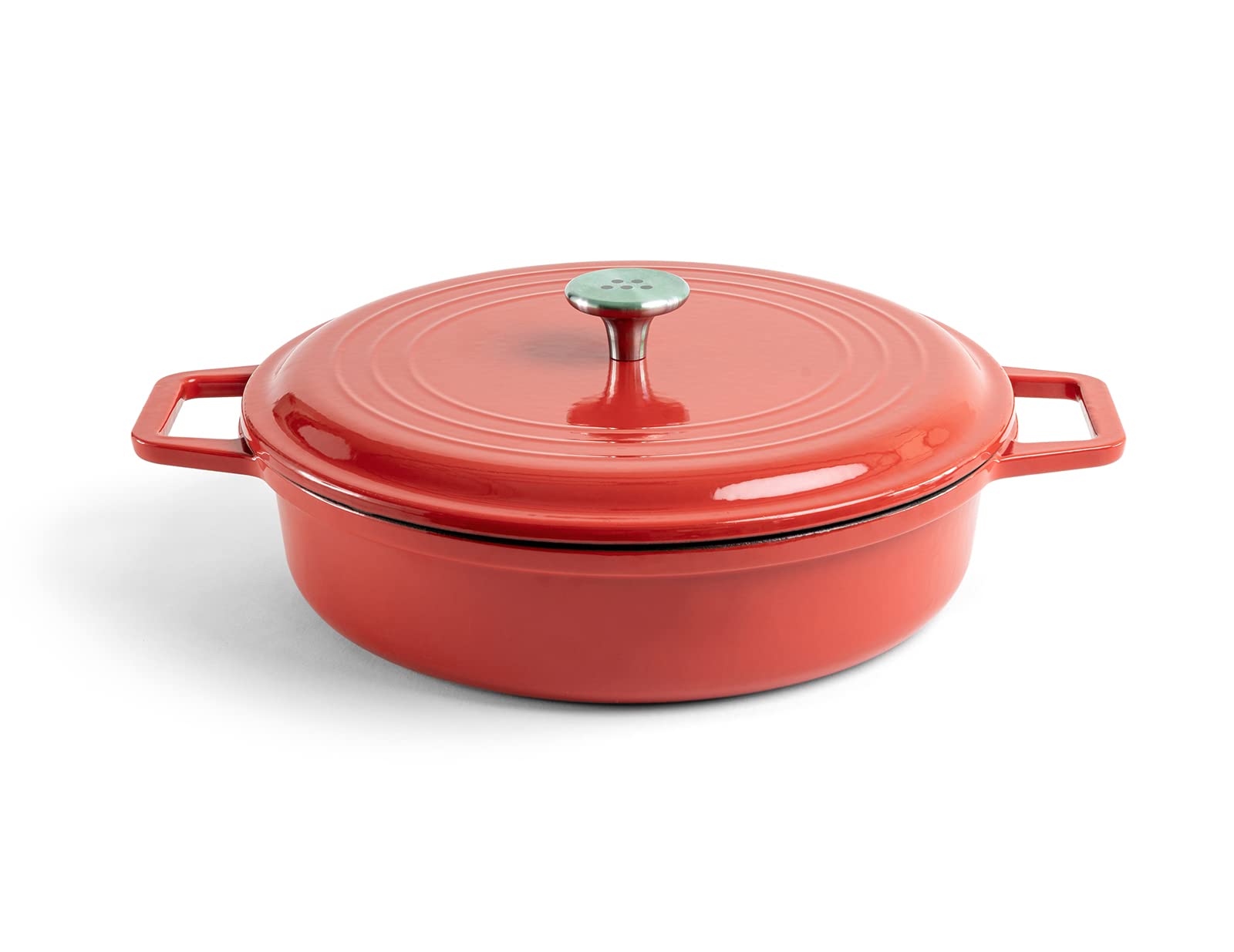 MisenEnameled Cast Iron Braiser Pan - Cast Iron Pot with Lid - Cast Iron Enameled Cookware, Red