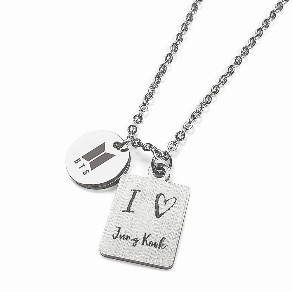 Vientiq Silver-Plated Junk Kook Engraved Love Pendant Chain Necklace For Men/Women