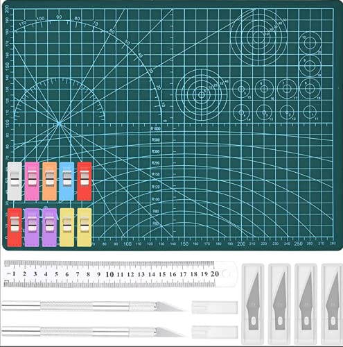 Skisneostype Craft Knives Set Include 3 Precision Carving Knife 60 Stencil Knife Blades Cutting Mat Stainless Steel Ruler for Art Cutting, Model Making, Scrapbooking Stencil