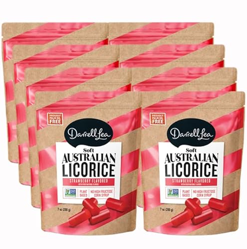 Darrell Lea Soft Australian Strawberry Licorice (8) 7oz Bag - NON-GMO, PALM FREE OIL, NO HFCS, Vegan-Friendly & Kosher | Made in Small Batches with Ethically-Sourced, Quality Ingredients