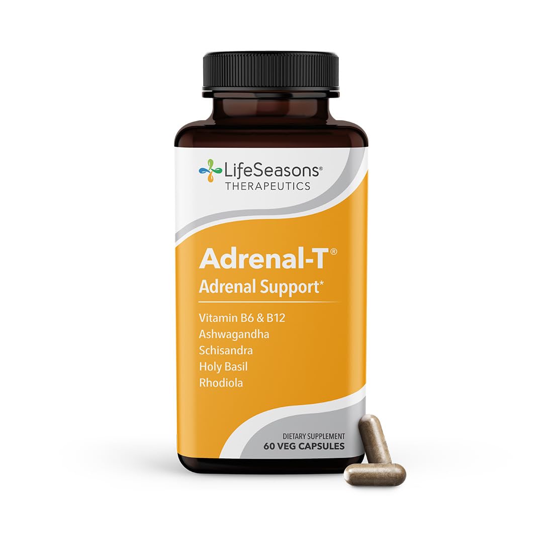 LifeSeasons - Adrenal-T - Adrenal Fatigue Support Supplement - Helps Lower Cortisol - Avoid Burnout - Aids Stress Management - Energizing - with Ashwagandha Adaptogens - 60 Capsules