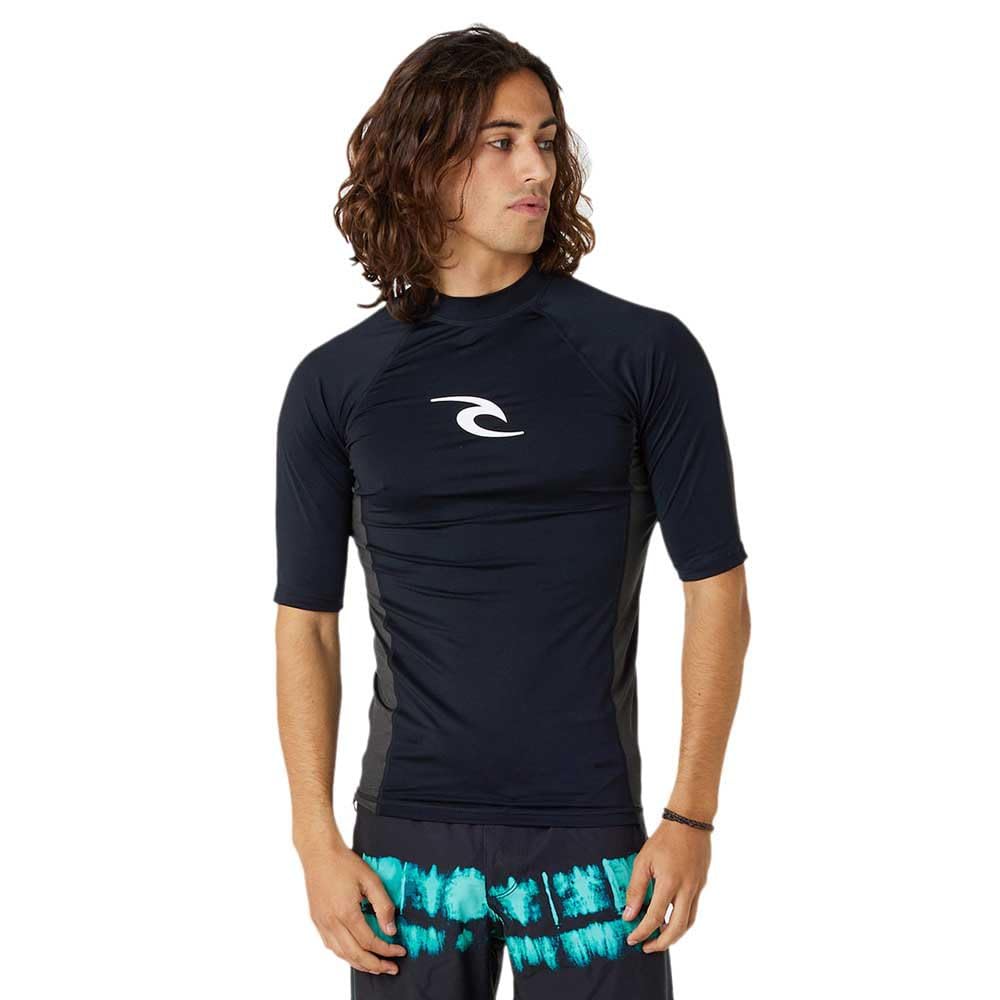 Rip CurlMen's Waves Rash Vest Short Sleeved UV Sun Protection Top Black