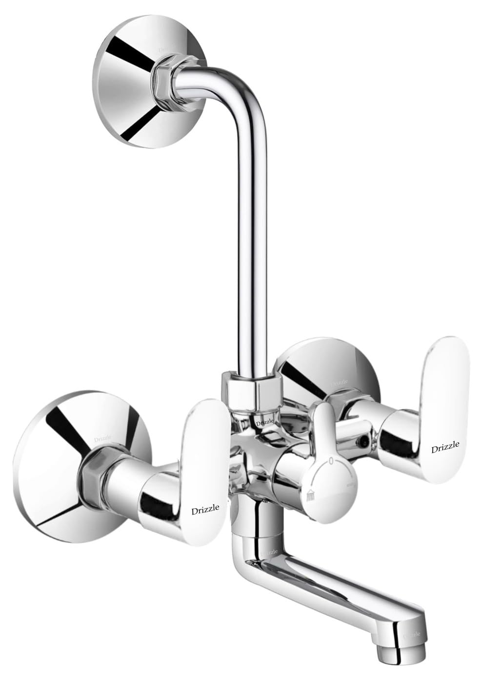 DRIZZLE SLK111 Sleek Wall Mixer 2in1 Tap Brass With Complete Accessories | Chrome Plated | Quarter Turn | Foam Flow