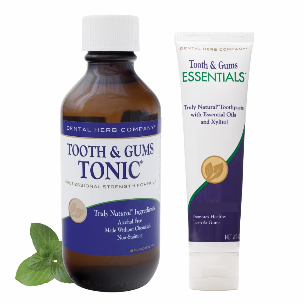 Dental Herb Company - Tooth & Gums Tonic (18 oz.) Mouthwash and Essentials Paste (Kit) - Truly Natural - Alchohol and Fluoride Free. Controls Bleeding and inflamed Gums and relieves Dry Mouth.