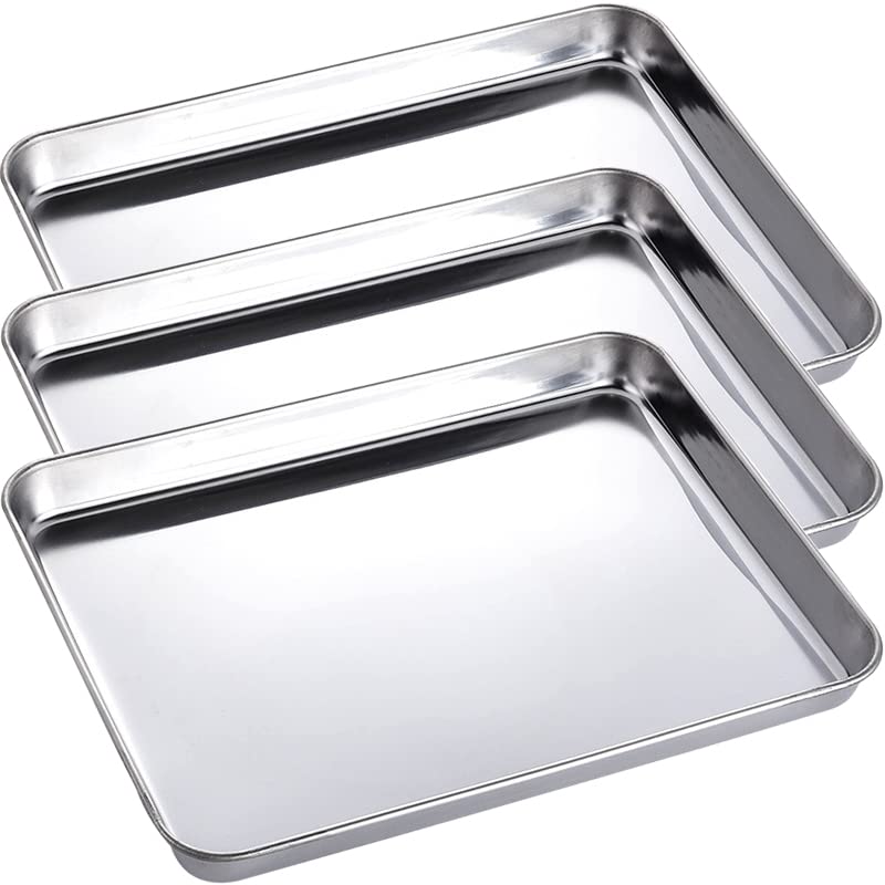 3 Pack Professional Medical Surgical Stainless Steel Dental Procedure Tray Thickening Lab Instrument Tools Trays -Flat Type (10.5" * 8.0" * 1.0", 3)