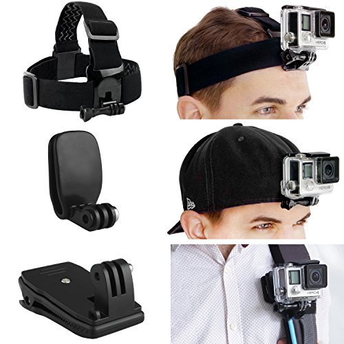 CAMKIX Head & Backpack Mount Bundle Compatible with Gopro Hero 8,7, 6, 5, Black, Session, Hero 4, Black, Silver, Hero+ LCD, 3+, 3, DJI Osmo Action - Head Strap/Hat Quick Clip/Backpack Clip Mount