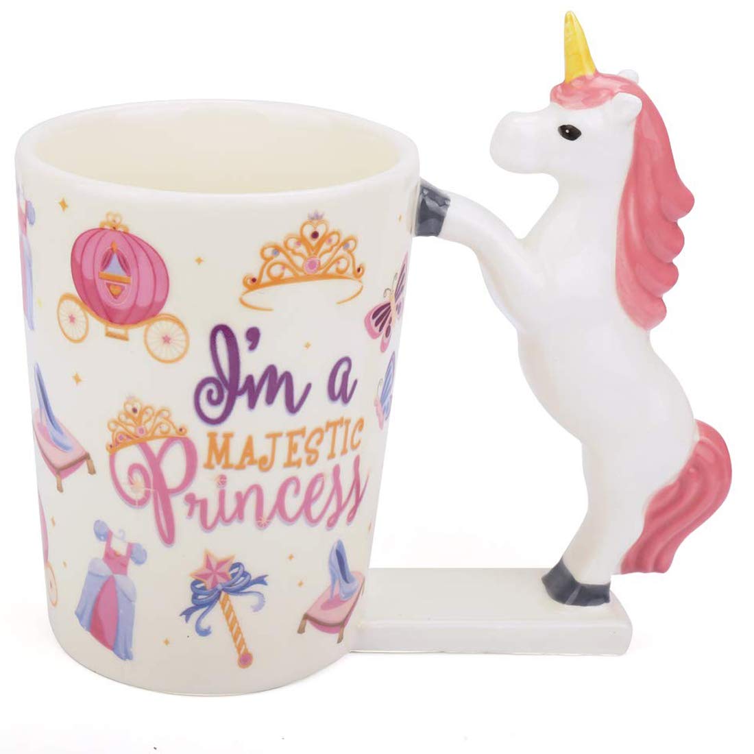 BonZeal Birthday Gift for Boys Girls Ceramic Printed Purple Unicorn Mug Coffee Mug with Spoon Lid Set Christmas Gifts Secret Santa Gifts Gift for Birthday Gift for New Year Mugs for Coffee 350 ml