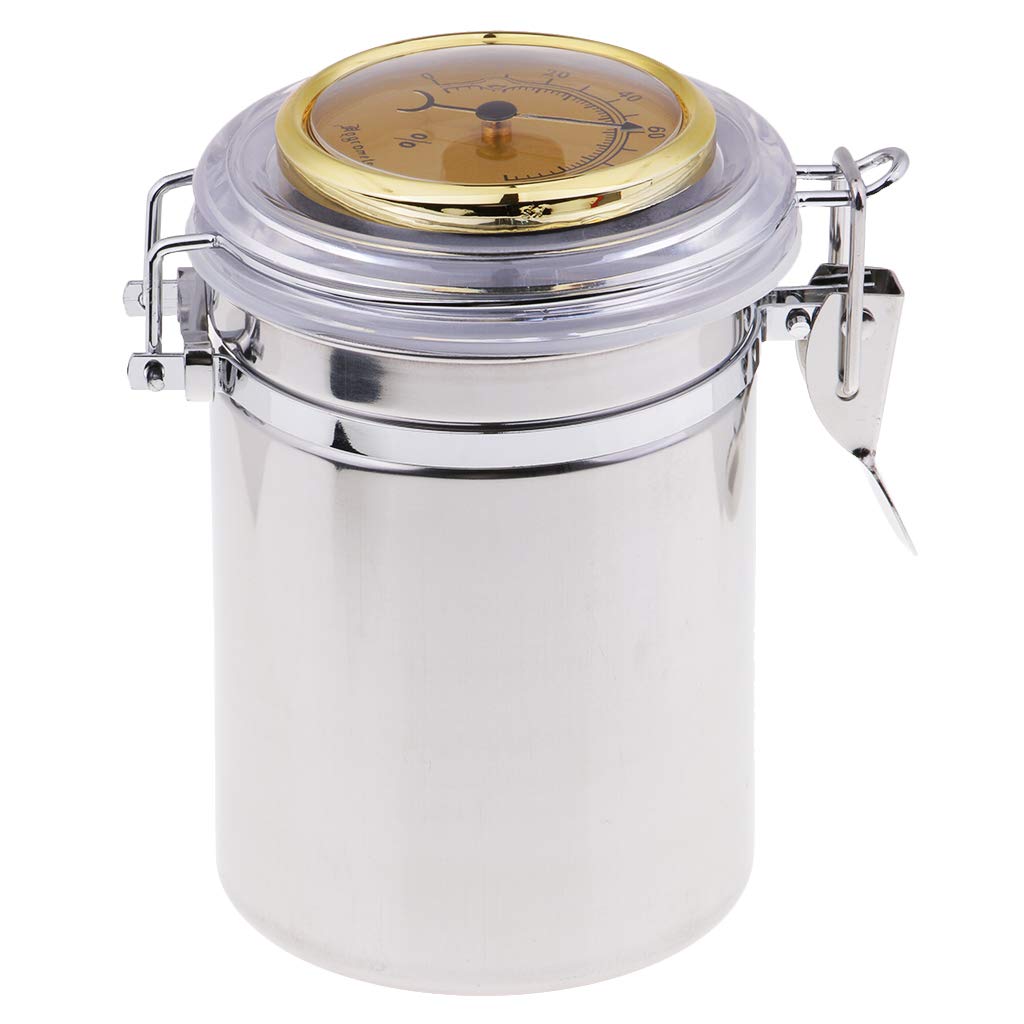 Cigar Humidor Jar with Humidifier & Hygrometer - Stainless Steel Storage Can Case - Portable &