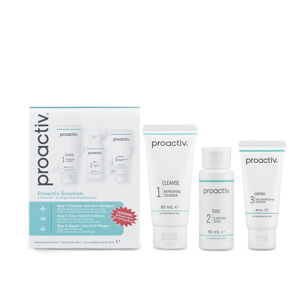 ProactivSolution 30 Day Facial Cleanser 3-Step Routine, 1 x Cleanser 60 ml, 1 x Facial Toner 60 ml, 1 x Hydrator 30 ml (Pack of 1)