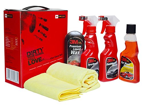 3M Large Car Care Kit | Car Shampoo | Tyre Dresser | Dashboard Dresser | Liquid Wax | Microfiber Cloth (All in One)