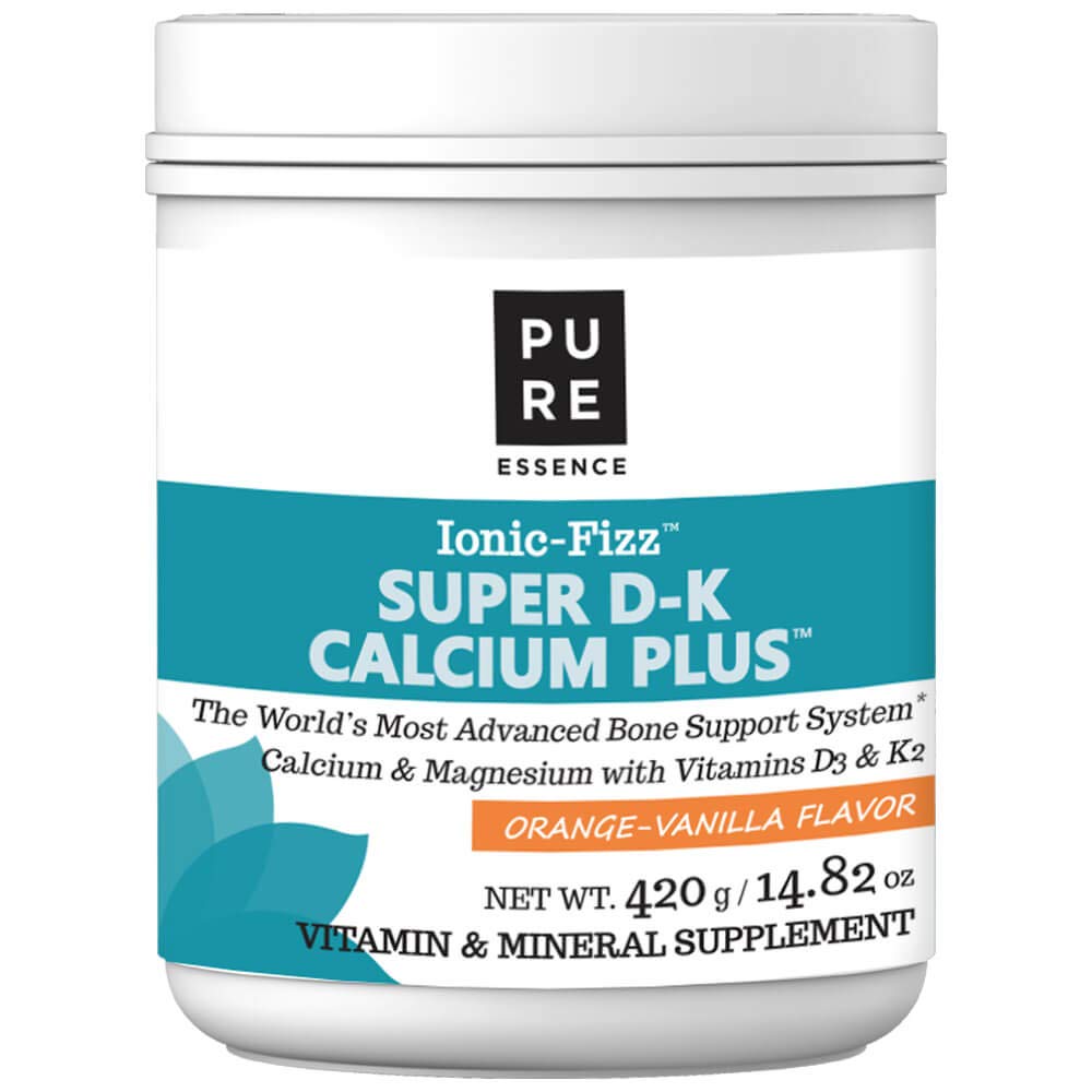 Ionic Fizz Super D-K Calcium Plus by Pure Essence - with Extra Magnesium, Vitamin D3, Vitamin K2 - Orange Vanilla - 14.82oz