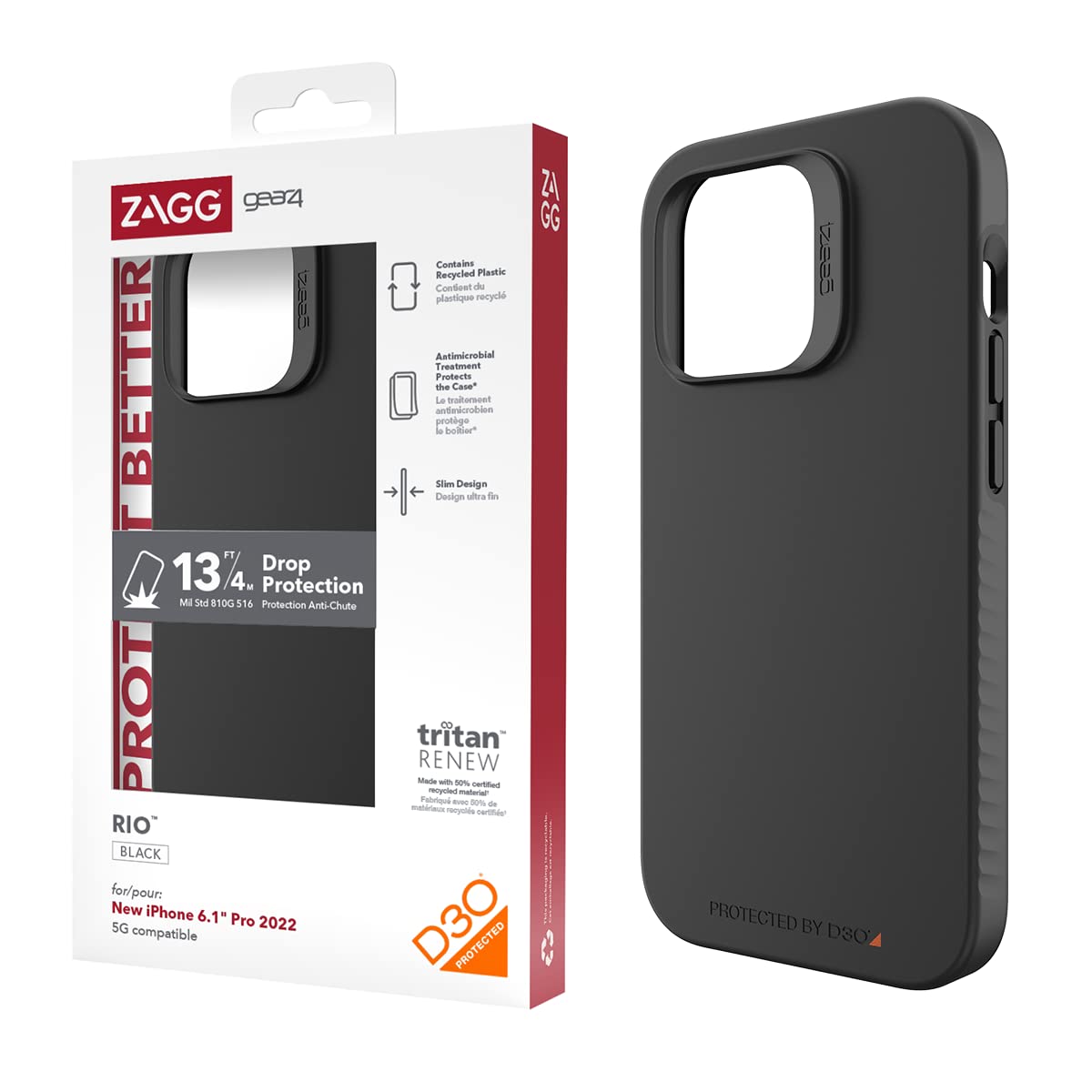 ZAGG Gear 4 Rio Snap D30 Protective Case Compatible with iPhone 14, Shockproof, MagSafe Compatible, Magnetic, Wireless Charging, 5G, (Black)