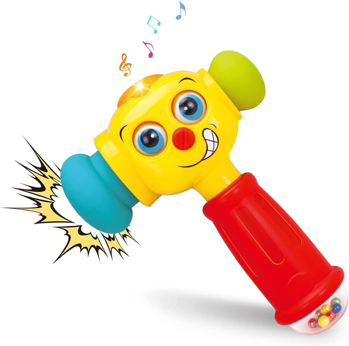 Baybee Funny Face Musical Hammer Toy for Kids, Baby Toys with Rattles, Funny Changeable Eyes, Rubber Hammer, Music & Light | Musical Sound Toys for Kids | Baby Hammer Toy for 6 to 18 Months Boys Girls