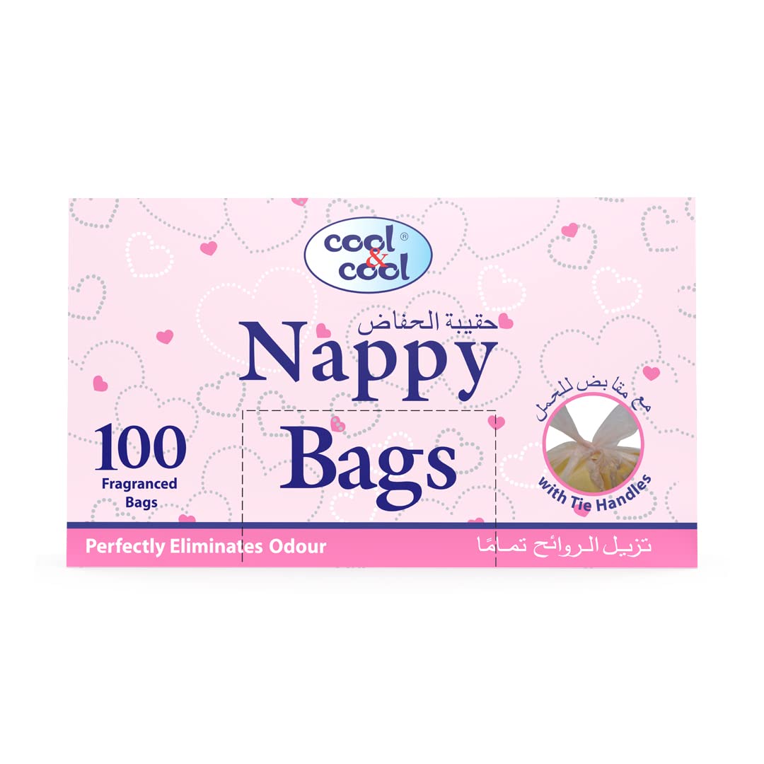 Cool & Cool Nappy Bags 100's- Diaper Disposable Bags, Mildly Scented, Hygienic, Easy-Tie Handles & Eliminates Odour