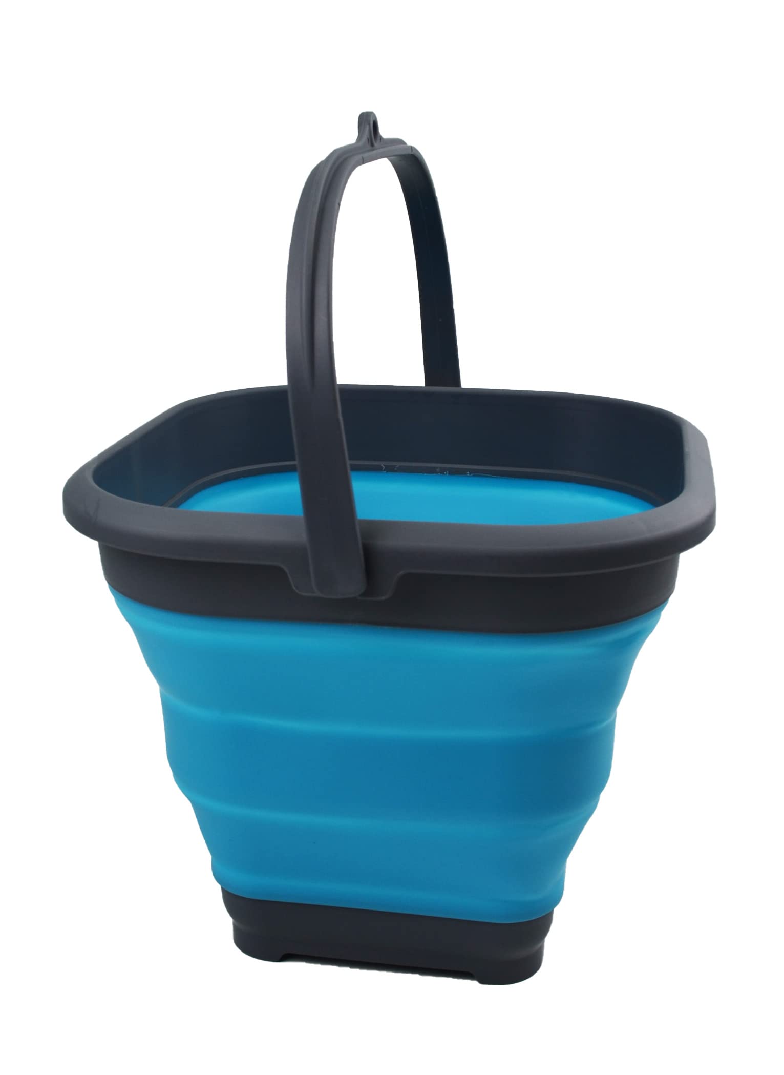 SAMMART Collapsible Plastic Bucket - Foldable Tub - Portable Fishing Water Pail - Space Saving Outdoor Waterpot (Grey/Ocean Blue, 5.5L Square)