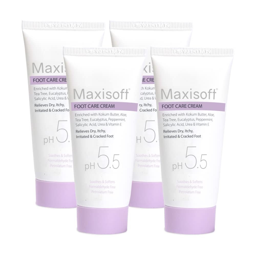 MAXISOFTFoot Care Cream 60 gm|With Aloe Vera, Camphor, Cocoa Butter, Coconut Oil, Eucalyptus Oil, Grape Seed Oil, pH 5.5, Made with Skin Friendly Ingredients (Pack of 4 (60ml X4))