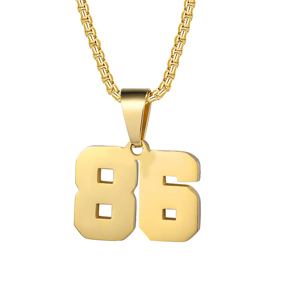 Number Necklaces Personalized Necklaces 18K Gold Plated Initial Number Pendant Stainless Steel Chain Sports Necklaces for Men Women, Stainless Steel, No Gemstone