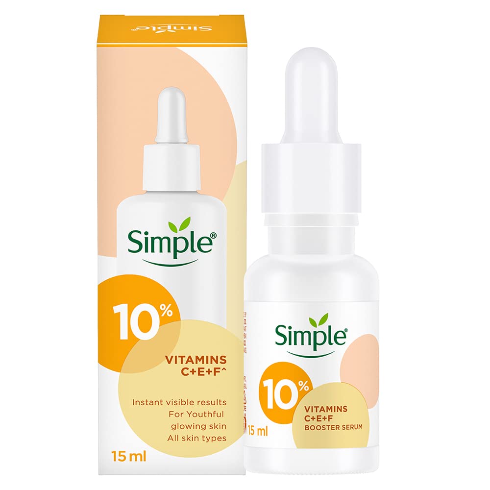 Simple Booster Serum With 10% Vitamin C+E+F for Youthful Glowing Skin, Light Weight, Non Sticky, No Perfume, No Mineral Oil, Paraben Free, 15ml