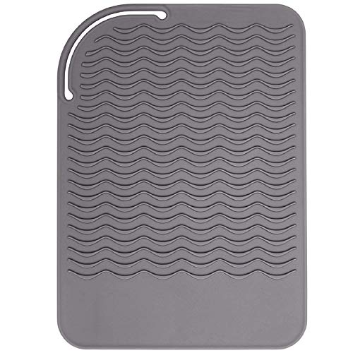 11" X 7.5" Larger Size Heat Resistant Silicone Travel Mat, Anti-heat Pad for Hair Straighteners, Curling Irons, Flat Irons and Other Hot Styling Tools - Gray