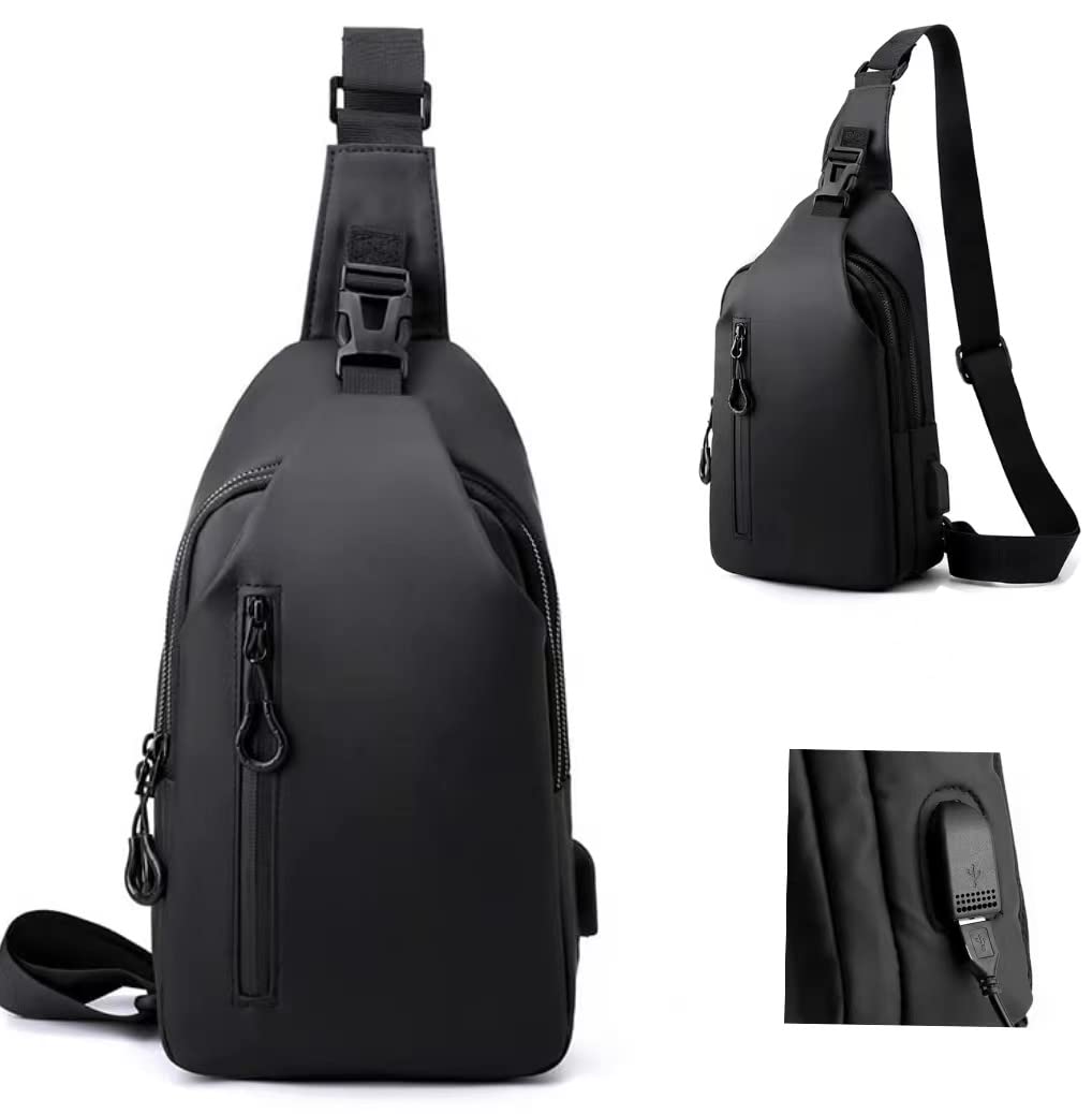 LTLCLZSling Crossbody Bag Small Shoulder Backpack for Men，External USB hole design，Waterproof Slim Chest Bags Casual Daypack for Travel Cycling