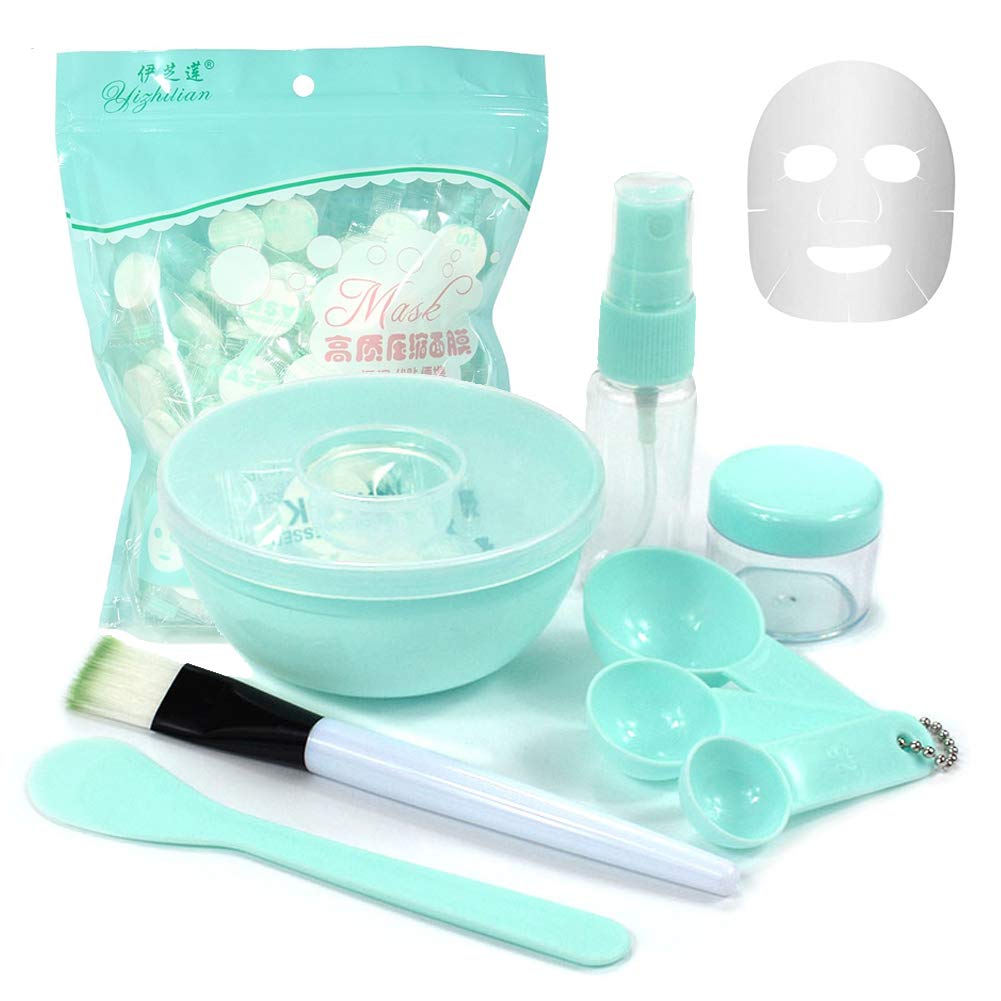 DIY Mask Tool Set, Facemask Mixing Bowl Set with 100 x Compress Mask, 9 In 1 DIY Facemask Mixing Tool Kit