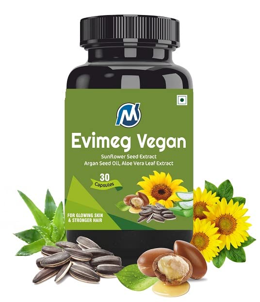 Plant Based Vitamin E Capsules for Skin and Hair with Argan,Alovera and Non-GMO Sunflower Oil -pack of 30 Vegan Capsule