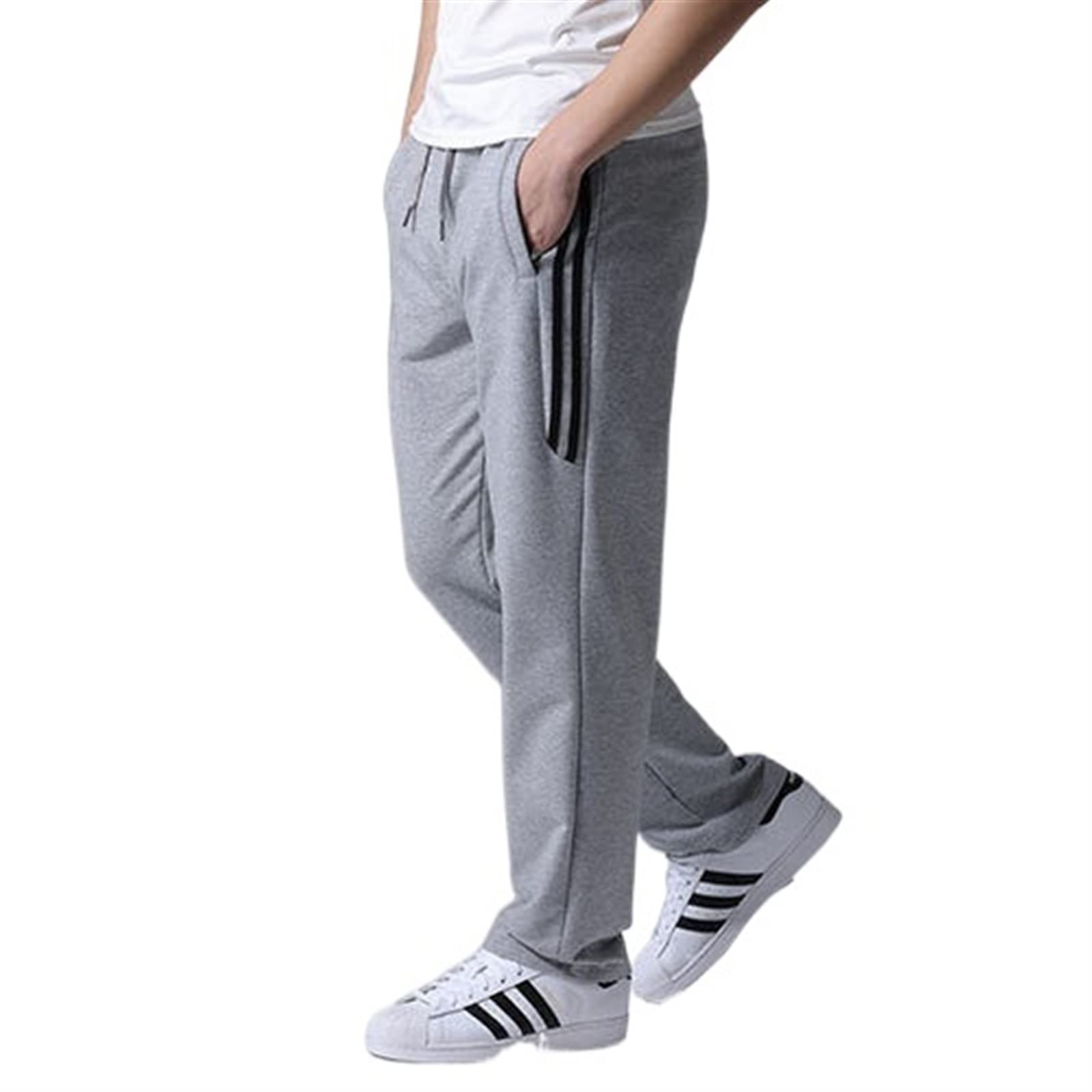 JINQIN Pants for Men, Casual Pants Cotton Polyester Anti-wrinkle Breathable Active Sweetpants Joggers Straight Harem Trousers for All Seasons (Color : 203 light Grey, Size : 5XL)