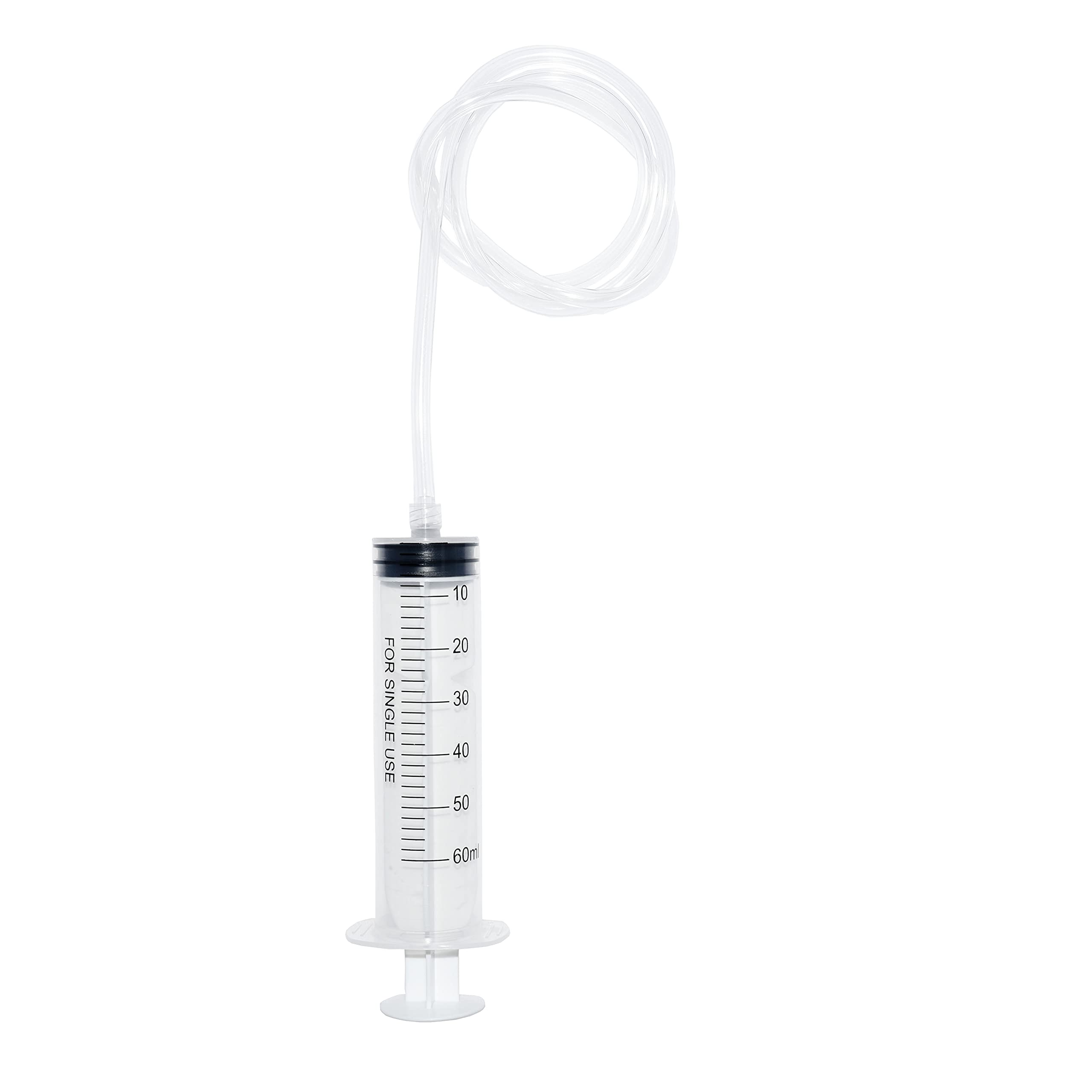 Karlling 60 ML CC Large Plastic Syringe Without Needle for Liquid Nutrient Measuring,Scientific Lab with 80cm Handy Tube