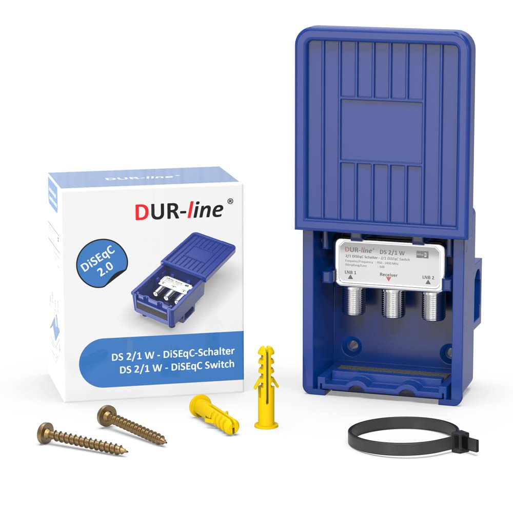 DUR-line 2/1 DiseqC switch - in weatherproof housing for receiving 2 satellites for 1 participant - LNB signal switch / switch for SAT receivers - for multi-feed systems without multi-switch