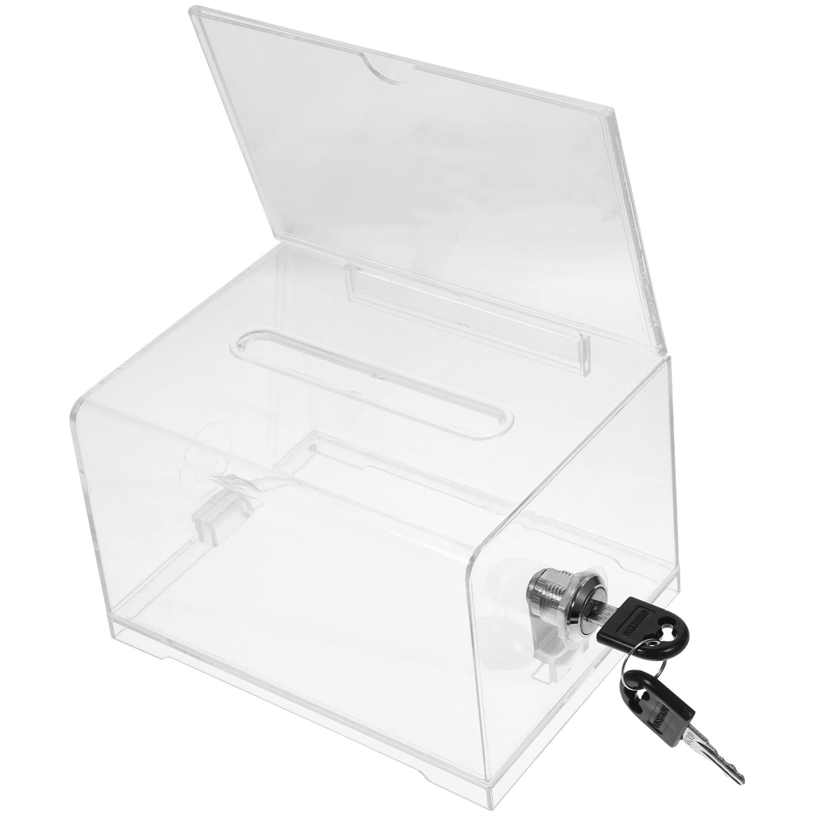 Tofficu Acrylic Donation Box with Lock Safe suggestion Box with Sign Holder Clear Ballot Box Collection Box Tip Jars Drawing Box for Vote Charity Suggestion Donation