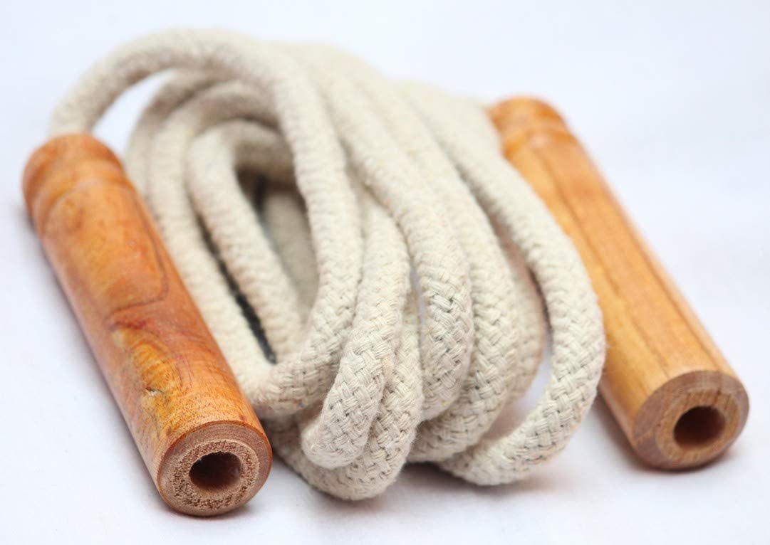 8.5Ft Double Dutch Jump Rope Knitted Cotton Hemp Skipping Ropes, Jumping Rope with Wood Handle, Tangle-Free, Rope Thickness 11mm, Perfect for Single Person.