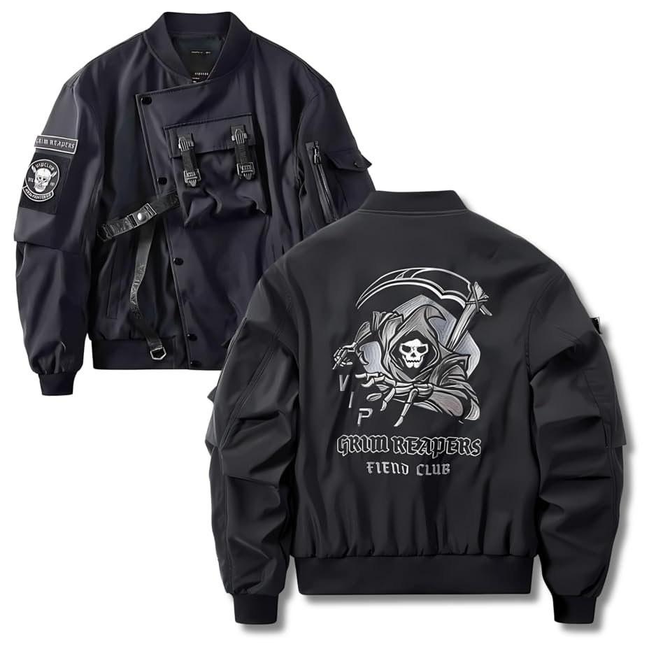 Grim Reaper Embroidered Bomber Jacket | Streetwear Game Cosplay Jacket