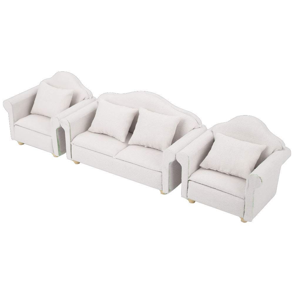 Miniature Couch, Non-toxic Exquisite Workmanship Miniature Living Room, Doll House Sofa, 1/12 Scale Living Room Children for Doll Kids(white)