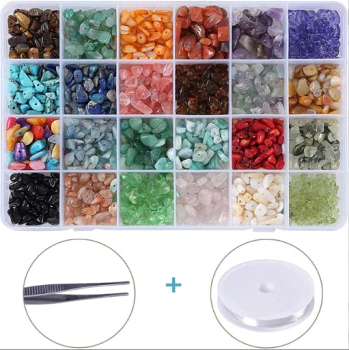 Luksuriøst Natural Chip Stone Beads Irregular Gemstones Healing Crystal Loose Rocks Bead Hole Drilled DIY for Bracelet Jewelry Making Crafting