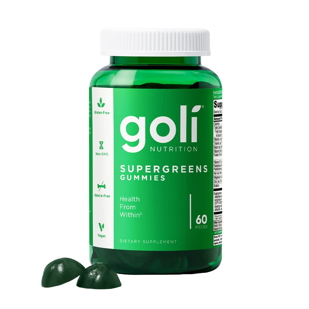 GoliSuperGreen Vitamin Gummy - 60 Count - Essential Vitamins and Minerals - Plant-Based, Vegan, Gluten-Free & Gelatin Free - Health from Within, Pack of 1