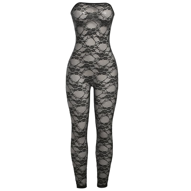 2024 New Summer Cross-border Women's Clothing Fashionable One-line Collar Sexy Backless Lace Slim Jumpsuit For Women