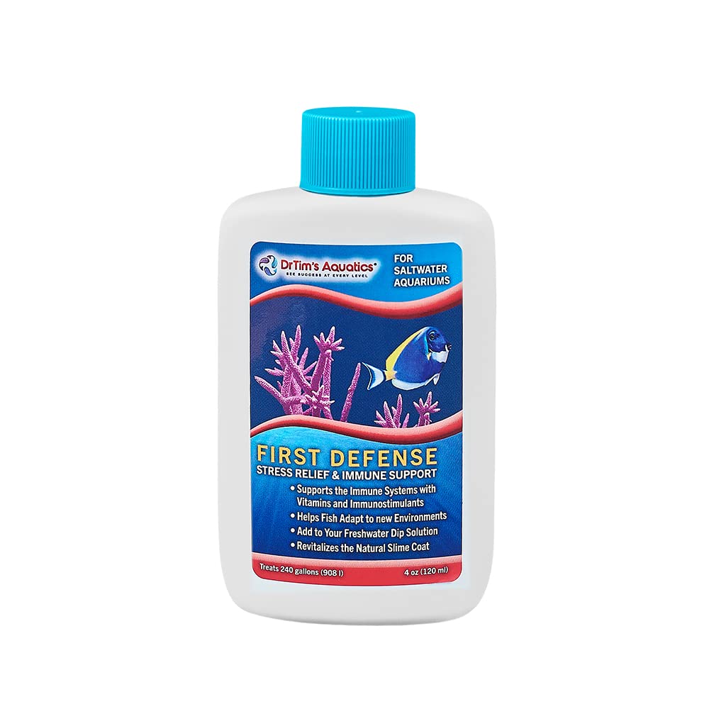 DrTim's Aquatics First Defense for Saltwater Aquariums – Stress Relief & Immune System Support with Vitamins Immunostimulants Fish Tanks 4 oz.