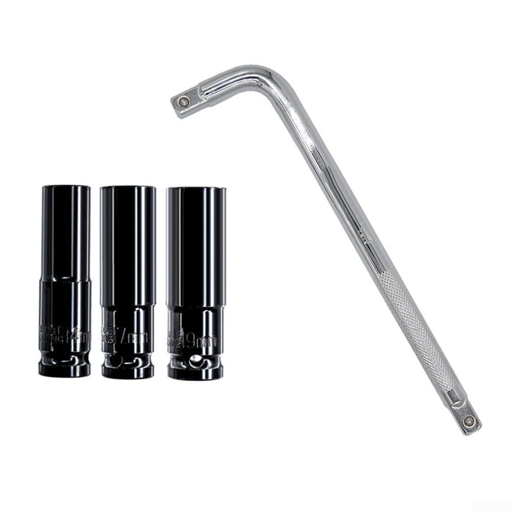 4PCS Metal Socket Set, Socket Wrench Bent Rod L Shape Extension Double End Bent Bar 1/2 Inch with Socket(【14+17+19】)