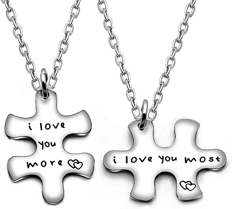 Couple Necklaces of 2pcs - Valentines Birthday Gift Jewelry Set - I Love You More I Love You Most