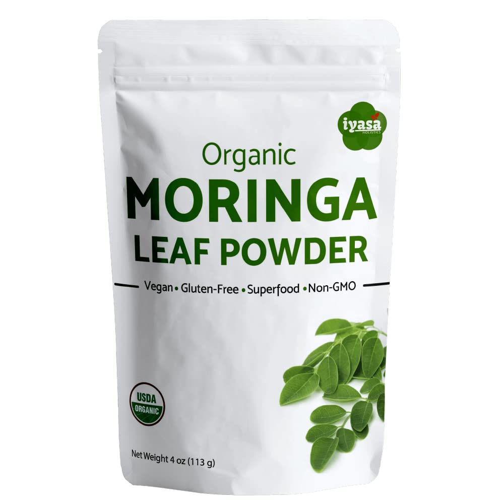 USDA Organic Moringa Leaf Powder, Moringa Oleifera, Raw Superfood, Energy Booster, Great as Smoothie, Tea, Work Out Supplement, Resealable Pouch, Trial Pack of 4 oz/112 Grams