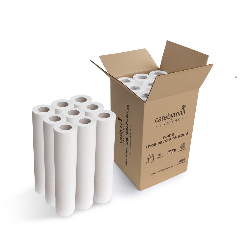 9 x Couch Rolls 20 Inch White | 2 Ply Hygiene Rolls for Massage Beauty Bed | 20" Wide x 40 Metres Long | CarebyMail Healthcare